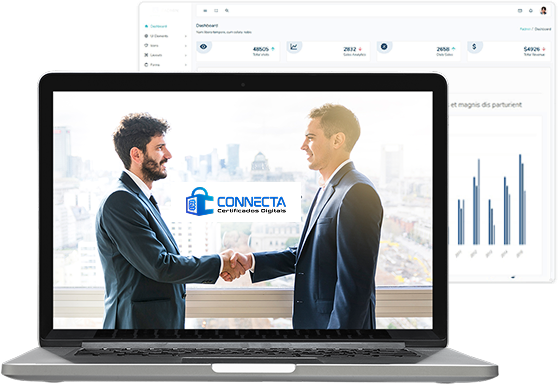 Notebook com dois homens se compimentando com aperto de mãos